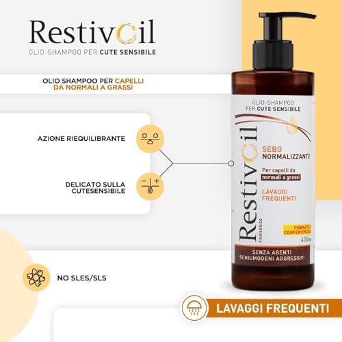 Restivoil Lavaggi Frequenti - Olio Shampoo Normalizzante Cute Sensibile, 400ml, White, 400 ml (Pack of 1) - Image 3