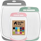 GORILLA GRIP BPA-Free Reversible Kitchen Cutting Board Set of 3, US Designed, Nonporous, Juice Grooves Catch Liquid, Slip Resistant Border, Dishwasher Safe Large Food Chopping Boards, Gray Mint Pink