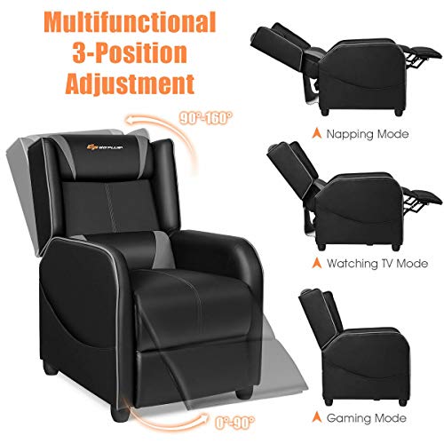 Goplus Massage Gaming Recliner Chair, Racing Style Pu Leather Single Recliner Sofa With Footrest, Adjustable Modern Living Room Recliners, Ergonomic Home Theater Recliner Seat #TOP2