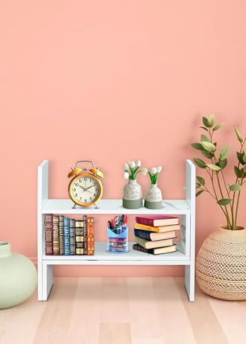 Image of SBF Furniture Adjustable Book Shelf /Book Stand /Book Rack Desktop Storage Organizer | Spice Rack - Foldable - Engineered Wood (White) DIY(Do-It-Yourself)