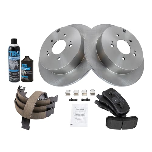Image of TRQ Rear Brake Pad & Rotor Kit, with Chemical Kit Parking Brake Shoe Set Semi-Metallic Compatible with 2010-2011 Mitsubishi Endeavor