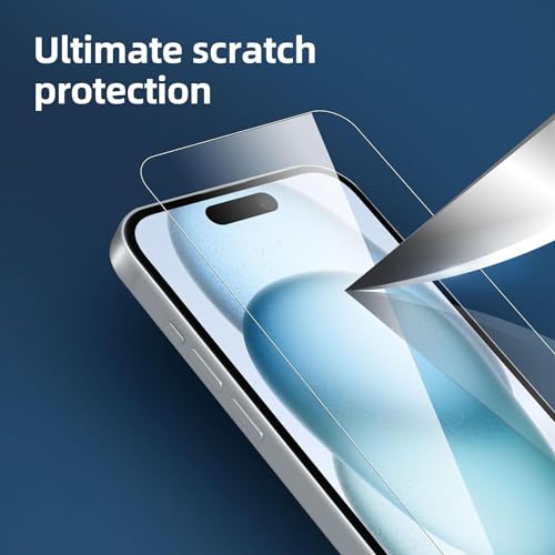 Image of NEW'C Pack of 3 Tempered Glass Screen Protector for iPhone 15 Pro (6.1 Inches), Scratch Free, 9H Hardness, HD Screen Protector, 0.33 mm Ultra Clear, Ultra Resistant