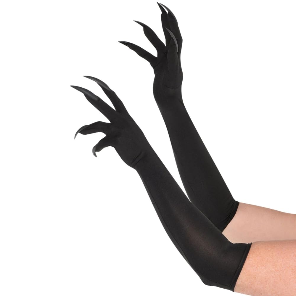 Black Cat Woman Long Gloves With Claws - One Size (1 Pair) - Fun & Functional Accessory, Ideal for Cosplay & Themed Parties