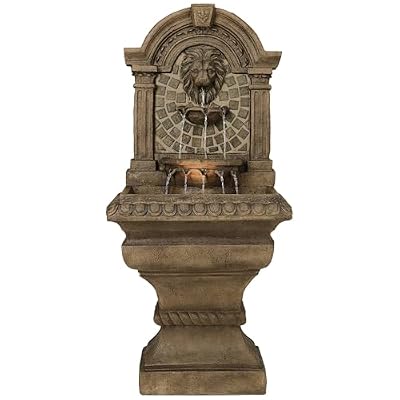 Royal Lions Head 51" High Large Italian Outdoor Decor Faux Stone Floor Fountain with Light Statue Waterfall Standing Tiered Water Feature for Outside Garden Patio Yard Backyard Porch - John Timberland