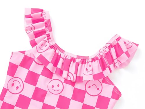 Girls One Piece Swimsuit - Adjustable Strap, Checked Face & Mermaid Print Toddler Ruffle Bathing Suit Size 2T-103