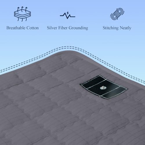 Image of Grounding Mat for Bed Cotton Grounding Pad Silver Fiber Earth Connected Mat with 15ft Grounding Cord for Enhance Sleep Stress Relief Gray 23.6x34.1 Inch