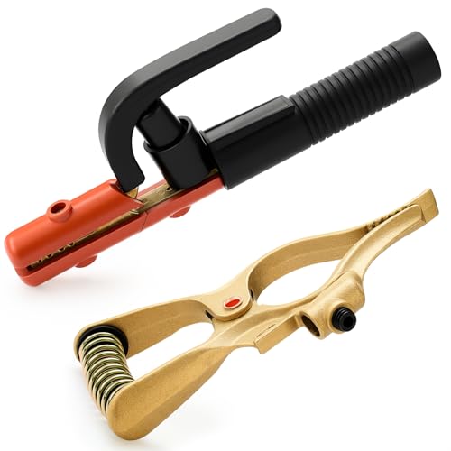 Image of Lanties Welding Electrode Holder & T-style Welding Ground Clamp, 300amp Brass Ground Earth Clamp, 300amp Copper Heavy Duty Jaw Holding Plier Electrode Holder of Machine