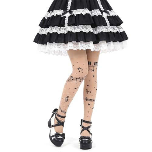 Styquenzer Music Note Tights Pattern Tights for Women High Waist Thigh Highs Stockings Compression Pantyhose for Women Lolita Socks Thin Long Sock Music Producer Gifts
