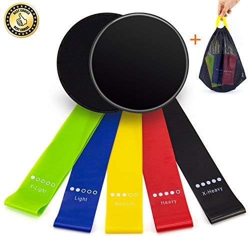 Resistance Bands &Exercise Sliders, Exercise Bands for Women - Resistance Loop Bands for Legs and Butt - Workout Bands Gliding Discs Core Sliders for Home Gym Fitness with A Carry Bag