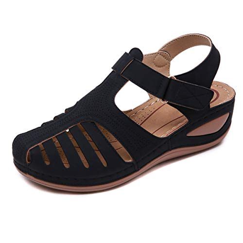 ZAPZEAL Sandales Femmes Compensees Plates Cuir Casuel Confort Mocassins Loafers Chaussures de Plage Mode Claquettes Nu Pieds Marche Travail Antidérapant Été Printemps Noir 38 EU Cover