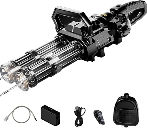 【2025最新型&LED噴火効果】電動水鉄砲 ガトリンスタイル 高速連射式 電動ウォーターガン(1/2セット)カラフルなライト付 自動吸水 超強力飛距離 8-10m射程 水漏れ防止 水遊びおもちゃ 水鉄砲合戦 子供から大人まで楽しめる 海水浴/プール/川遊
