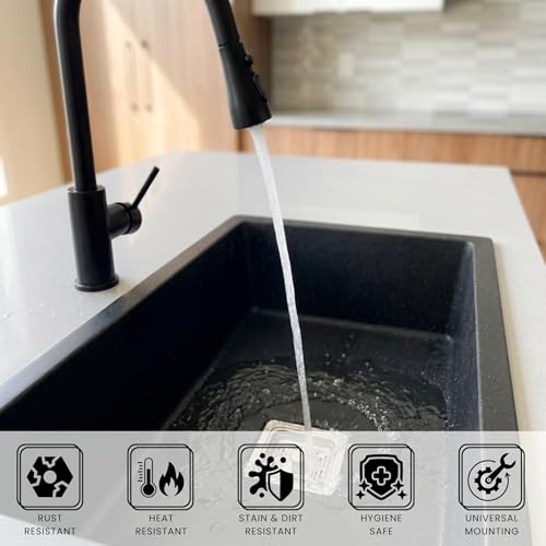 Image of Gloxy Premium Quartz Granite Single Bowl Kitchen Sink 24x18x9 Inches - Black Matte FInish Quartz Sink For Kitchen With Coupling Hose Pipe and Drainer Basket - Undermount /Topmount - 3 Years Warranty