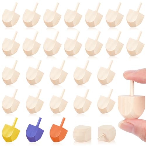 WEBEEDY 30 Pack Wood Dreidels Ornament Bulk Wooden Hanukkah Dreidles Decorations Small Dreidels Decor for Hanukkah Driedels Game Dradle Hanukkah Classes Teaching, Unfinished to Paint