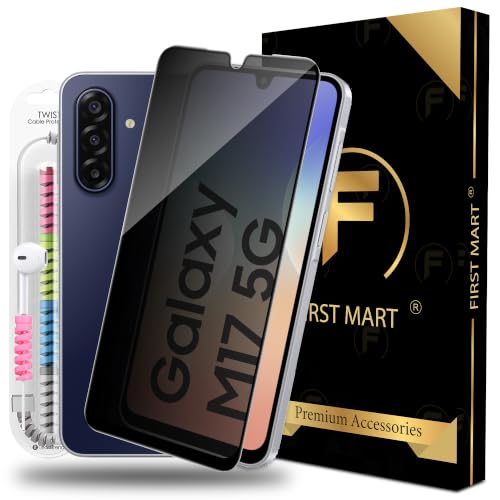 Image of FIRST MART Privacy Tempered Glass for Samsung Galaxy M17, Samsung F17 & A17 with Cable Guard & Installation Kit | Anti-Spy 9H Screen Protector, Edge-to-Edge, Case-Friendly | Black