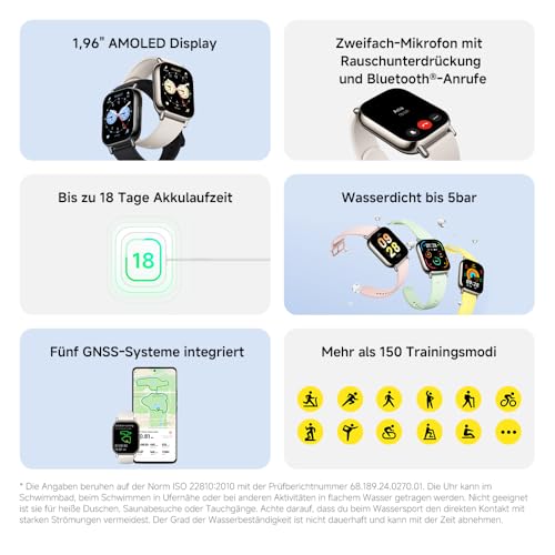 Redmi Watch 5 Lite Smartwatch, integriertes GPS, Herzfrequenz- und SPO₂-Tracking, 5ATM Wasserdicht, Always-On-Display, Bluetooth-Anrufe – Bild 3