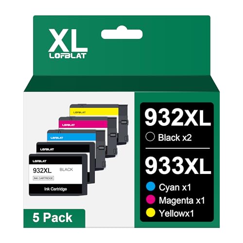 خراطيش حبر بديلة من لوفبلات متوافقة مع اتش بي 932 933 932XL 933XL لاوفيس جيت 6600 6100 6700 7510 7110 7610 7612 (أسود وسيان وأرجواني وماجنتا وأصفر، 5 قطع)