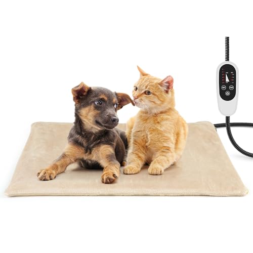 NICREW Haustier Heizkissen für Katze Hund 40x70cm, Temperatur& Timing Einstellbar Elektrisches Heizkissen mit Anti-Bite-Schlauchwickel Kabel,
