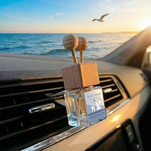 Image of Soul & Scents 16ml Luxury Car Perfumes Jasmine | Horizon Glow | 2-in-1 Hanging Pod & AC Vent Air Freshener | Premium Wooden Car Fragrance Accessory | Long Lasting Odour Eliminator | Pack of 2