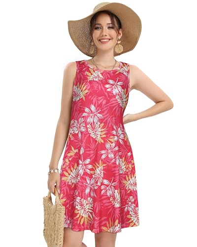Image of elescat Women's Summer Dresses 2026 Beach Casual Sleeveless Floral Print Tank Loose Sundress with Pocket