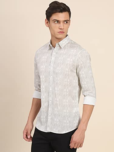 Image of Dennis Lingo Men's Scribble Print Pure Cotton Slim Fit Full Sleeve Spread Collar Casual Shirt