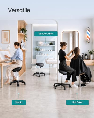 Image of SONGMICS Ergonomic Saddle Stool with Wheels