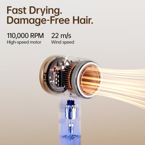 Image of BOWEI Negative Ion Hair Dryer, 110000 RPM High-Speed Motor Blow Dryer Fast Drying, 49dB Low Noise, 3 Wind Temperature & 2 Speed Settings, Lightweight Ionic Hairdryer for Salon Home Travel, Jade White