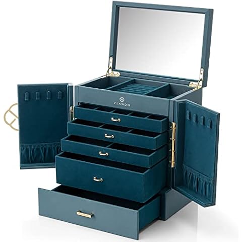 Vlando Large 5 Layer Jewellery Box with Removable Tray Cover