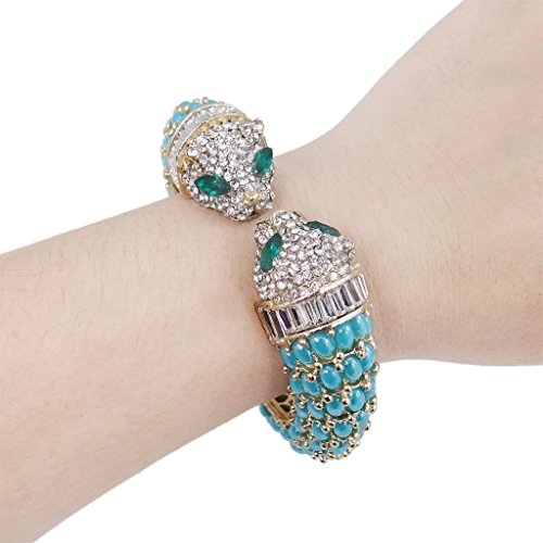 EVER FAITH Austrian Crystal Adorable Kissing Leopard Animal Bangle Bracelet Gold-Tone2