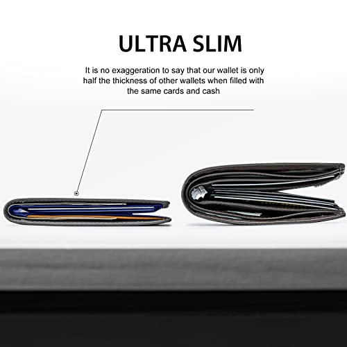 Gsoiax Hide & Seek Thin Wallet For Men Made Of Cowhide Rfid Blocking Bifold Mens Slim Wallets With Gift Box (Grey - Blue) #TOP2