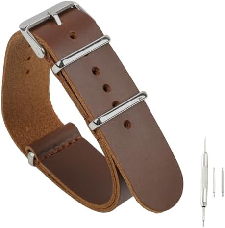 SUGARJAR Leather Band 18/19/20/22mm Vintage Calfskin Strap Compatible with Garmin/With ings/Fossil, Stainless Steel Buckle, Replacement Bracelet for Men & Women