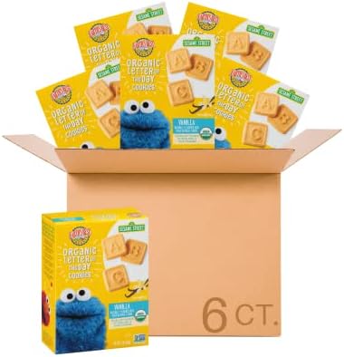 Earth's Best Organic Sesame Street Toddler Snacks, Letter of the Day Cookies, Vanilla, 5.3 Oz Box (Pack of 6)