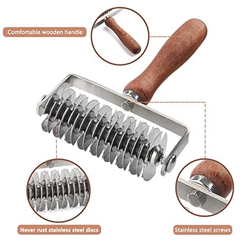 Tagliapasta A Rettiolo In Acciaio Inox Con Manico In Legno - Rotella Per Pizza E Pasticceria, Utensile Da Cucina Per Biscotti, Torte E Pane, 19x13 Cm