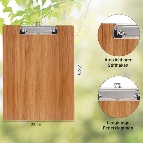 Klemmbrett A4 Natur Holz Clipboard, Nachhaltiges Klemmbrettmappe A4, Klemmbrett Für Büro Und Freizeit（Holzmaserung）