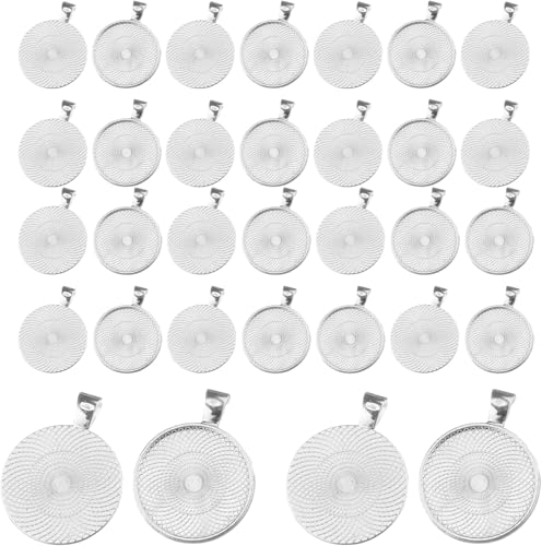 40 Stück Runde Cabochon Rohlinge, 25mm Zinklegierung Anhänger Rohlinge, Flacher Silberfarben Runder Lünetten Anhänger, Anhanger Runde Tabletts, für Diy Handwerk Foto Schmuck Schlüsselanhänger Machen