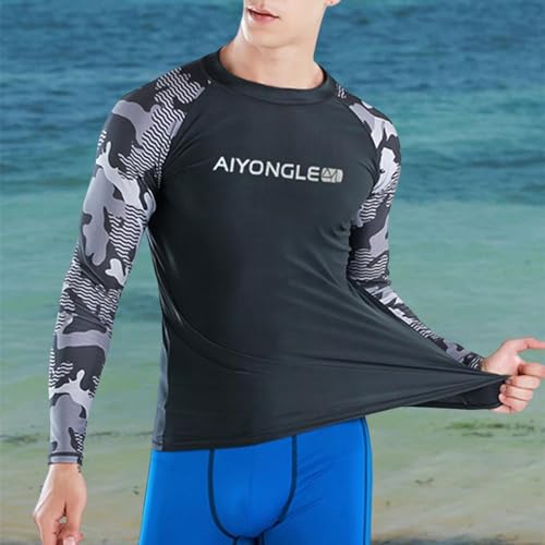 Camiseta de natación para hombre manga larga, camisa de surf, top para natación, secado rápido, poliéster suave, cómoda, protección, adecuada para surf y natación en la playa, talla M miniatura 2