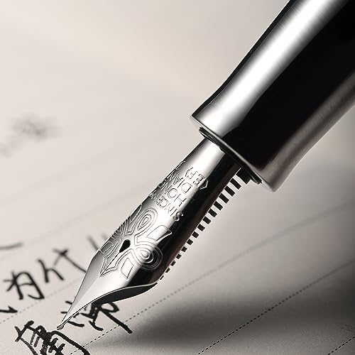 Image of Hongdian D1 Piston Fountain Pen Extra Fine Nib, Hollow Skeleton & Resin Pen with Metal Case Set (Silver)