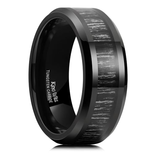 Image of King Will Nature Koa Wood Inlay Tungsten Carbide Wedding Ring 8mm Silver /Black /Gold /Green /Rose Gold /Blue Wedding Band for Men High Polished Anniversary Rings Comfort Fit Size 6-15