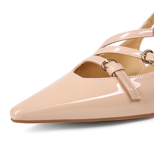 Kitten Heels for Women Slip on Shoes Pumps Stylish Slingback Closed Pointed Toe Buckled Pump Shoes3