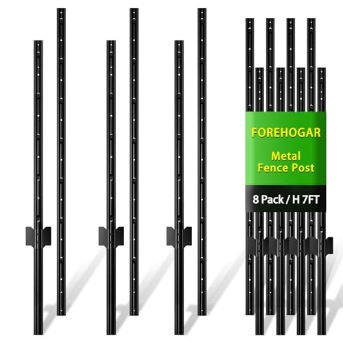 FOREHOGAR Metal Fence Post Black 7 feet 8-Pack
