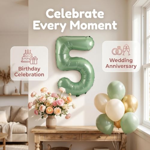 Image of YPSelected 32 Inch Large Foil Helium Number Balloon Birthday Wedding Party 0-9 (Olive Green, 5)