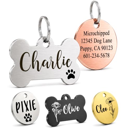 Personalized Dog Tags for Pets – Durable Stainless Steel Customizable Dog Cat ID Tags – Dog Tags for Safety Optional Engraved on Both Sides -Bone Shape Dog Tag Large Size, Silver