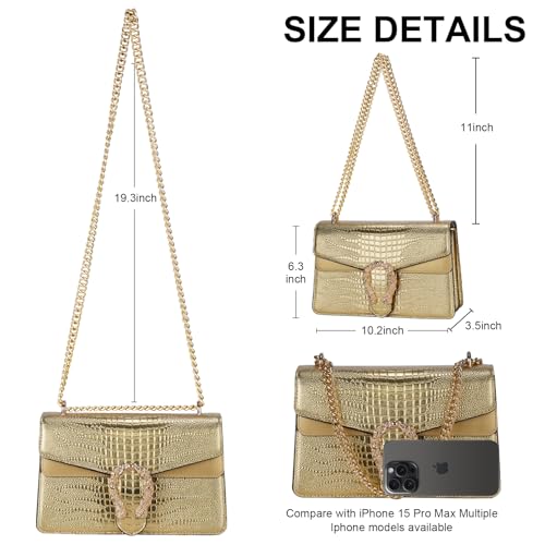 Image of Women's Crossbody Shoulder Bag Snake Print Satchel Purse Leather Chain Clutch Evening Handbag
