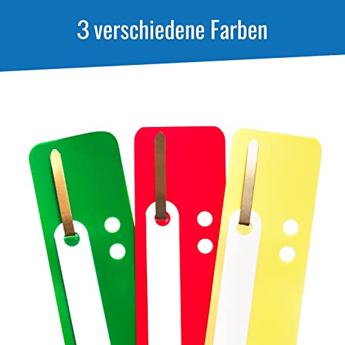 75 Heftstreifen - Kunststoff, 3 Bündel á 25 Stück - MADE IN GERMANY (grün, gelb, rot)