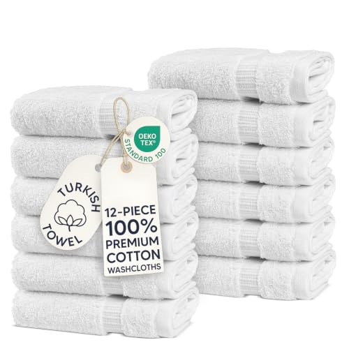 Chakir Turkish Linens | Hotel & Spa Quality 100% Cotton Premium Turkish Towels | Soft & Absorbent (12-Piece Washcloths White)
