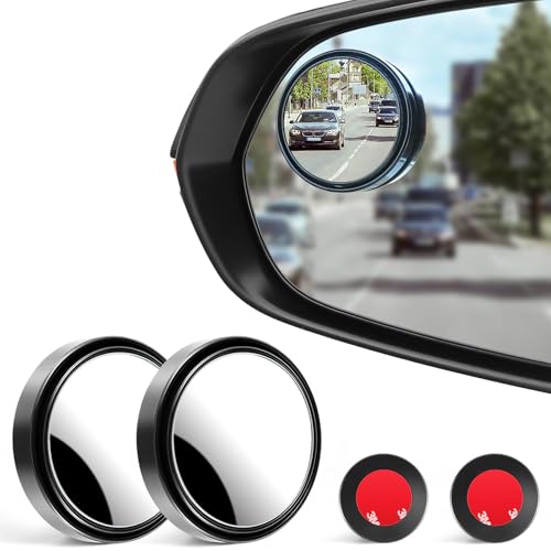 LivTee 2PCS Round Blind Spot Mirror HD Glass and ABS Housing Convex Wide Angle Rearview Mirror with Adjustable Stick for Universal Car Black