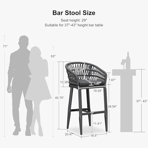 Image of PURPLE LEAF 29 inch Rattan Bar Stools Set of 4 Soft Seat Cushion, Grey