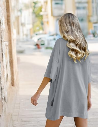 Image of VIUTIL Womens Oversized T Shirt Dress Short Sleeve Crewneck Cotton Mini Dress with Pockets 2026 Casual Summer Clothes, Grey, Large