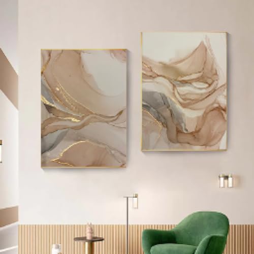 Peinture murale beige et rose en triptyque de toiles abstraites pour maison