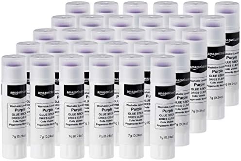 Amazon Basics Purple Washable School Glue Sticks for Classroom Supplies and Crafting, Dries Clear, 0.24-oz Stick, 30-Pack