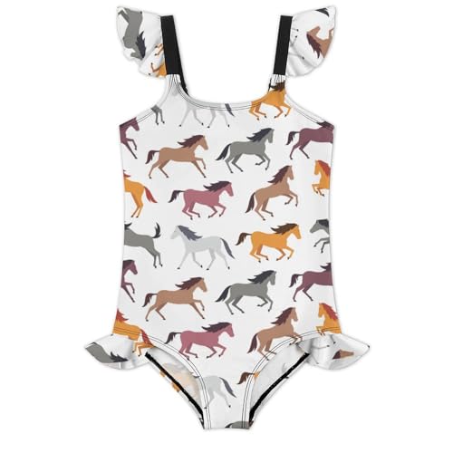 Image of Girls One Piece Swimsuit Cute Alpacas Hearts Stars Ruffles Swimwear Bathing Suits 3-12 Years